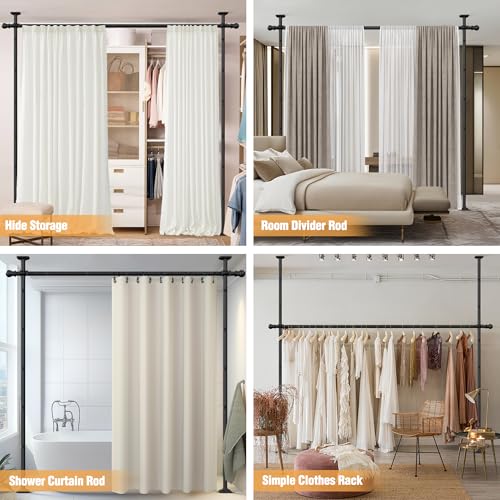 Adjustable Room Divider Tension Rod, No-Drill Floor-to-Ceiling Curtain Stand