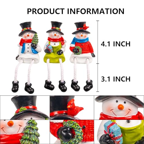 Snowman Christmas Figurines Set of 3 Resin Holiday Decorations with Dangling Legs