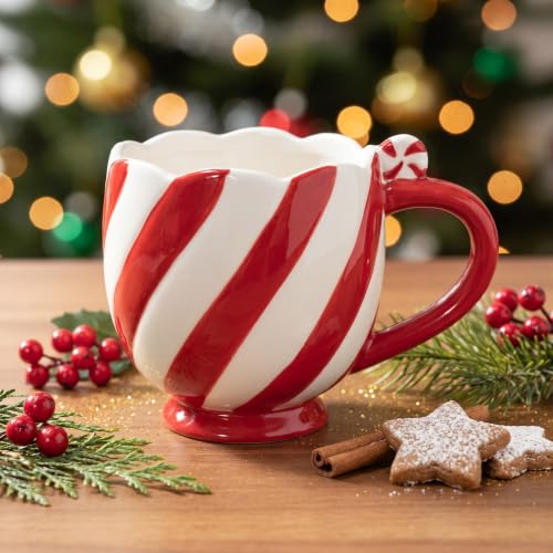 Willinglong Christmas Ceramic Mug, 13.5 oz Candy Cane Striped Christmas Mug (Variation: Christmas mug)