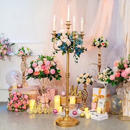 Sziqiqi 50in Gold Floor Candelabra Candle Holders for Weddings, 5-Arm, 2 Pieces
