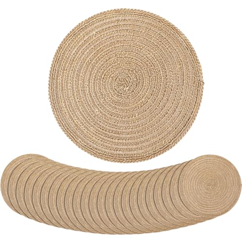 24 Pcs 12 Inch Round Jute Burlap Placemats Boho Farmhouse Dining Set