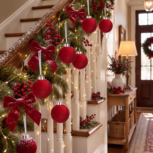 IPOPU Burgundy Velvet 3.15in Christmas Ornament Balls, 15Pcs