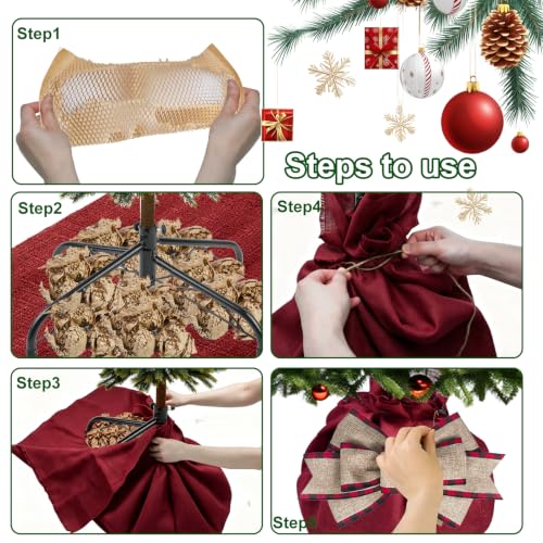 Fantang 51x51in Red Burlap Christmas Tree Skirt with Bow - Dark Red