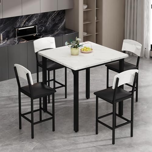 5-Piece Counter Height Dining Table Set with 4 Upholstered Bar Stools