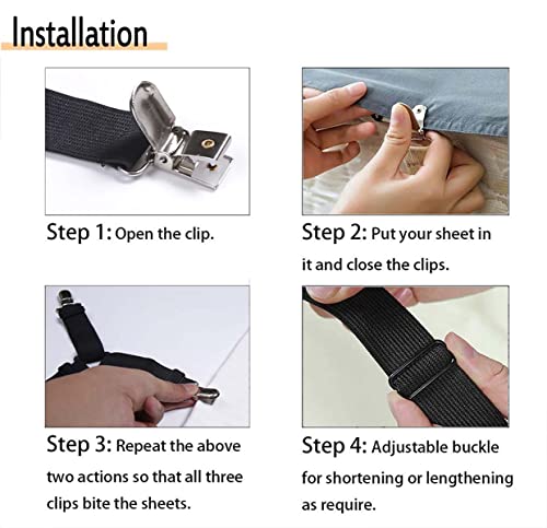 Adjustable Bed Sheet Holder Straps - 6 Way Clips for All Mattresses