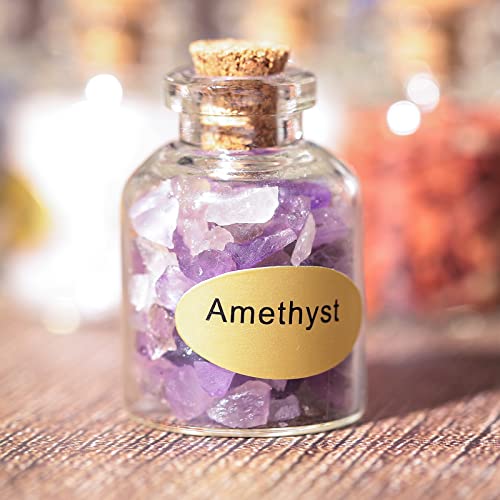 9 Mini Gemstone Crystal Bottles Set - Natural Healing Chip Stones for Wicca & Crafts