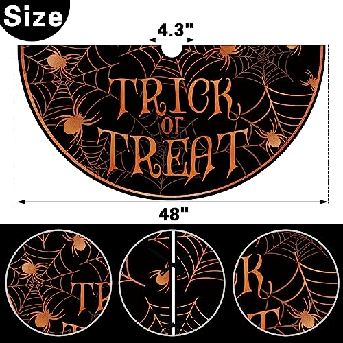 48-Inch Halloween Tree Skirt - Orange & Black Spider Web Lace-Up Decor