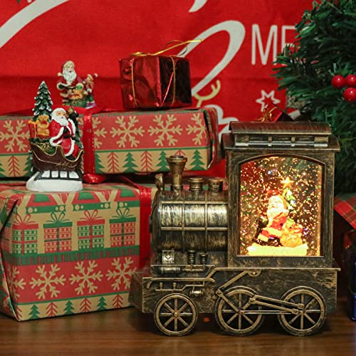 GenSwin Lr Christmas Snow Globe Lantern Train with Timer & Music, Santa Scene, LED Decoration