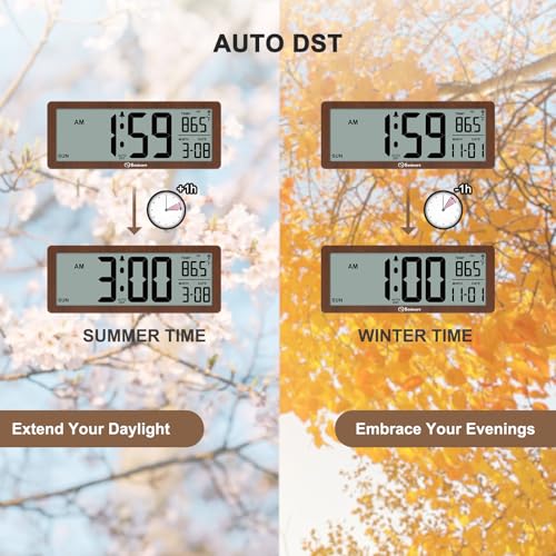 8.5-Inch Atomic Digital Wall Clock with Auto Nightlight and Date Display