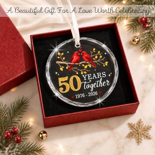 Bozspacer 50th Anniversary Ornament 2026 Golden 50 Years Together 3.1in Cardinals Glass Keepsake