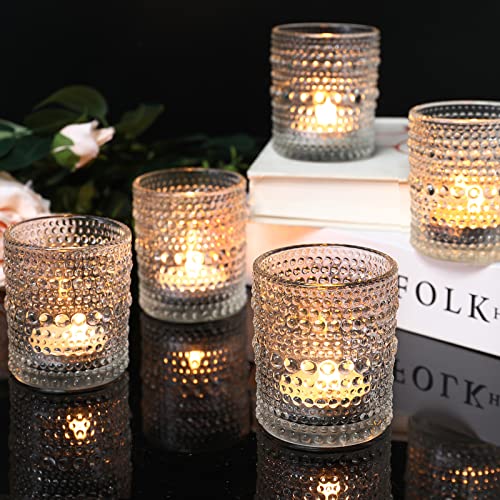 24 Pack Clear Glass Votive Candle Holders - 2x2.5 Inch Vintage Design