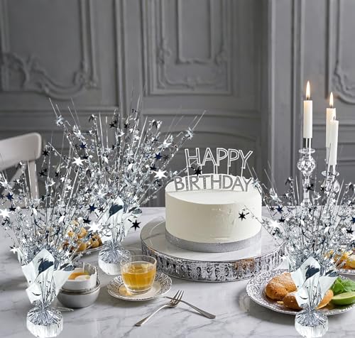 FUBININA Silver Birthday Table Centerpiece Metallic Foil Spray Party Decoration