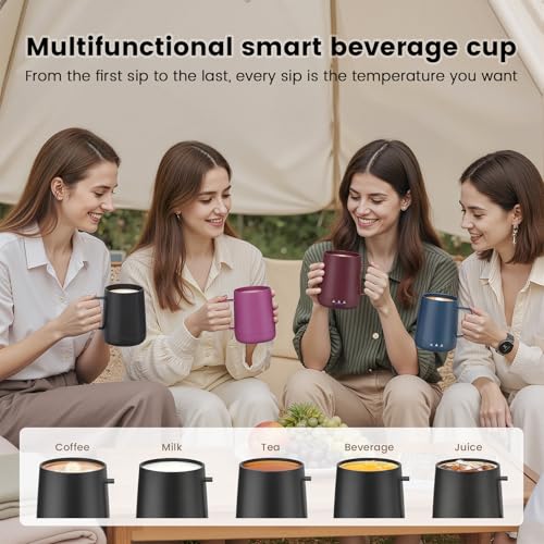 Fexqic Black Smart Self-Heating Coffee Mug 14oz with Temperature Control
