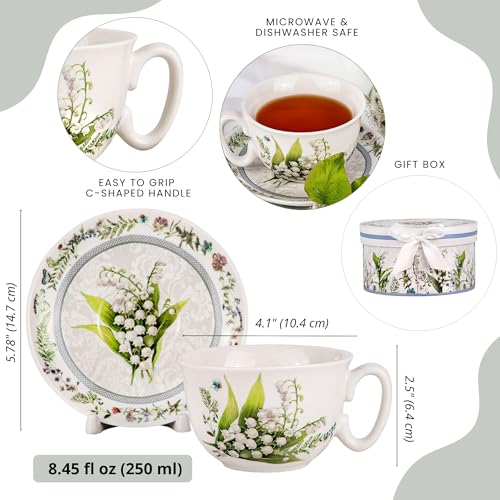 STP GOODS Lily of the Valley Bone China Tea & Coffee Cup with Saucer Gift Set