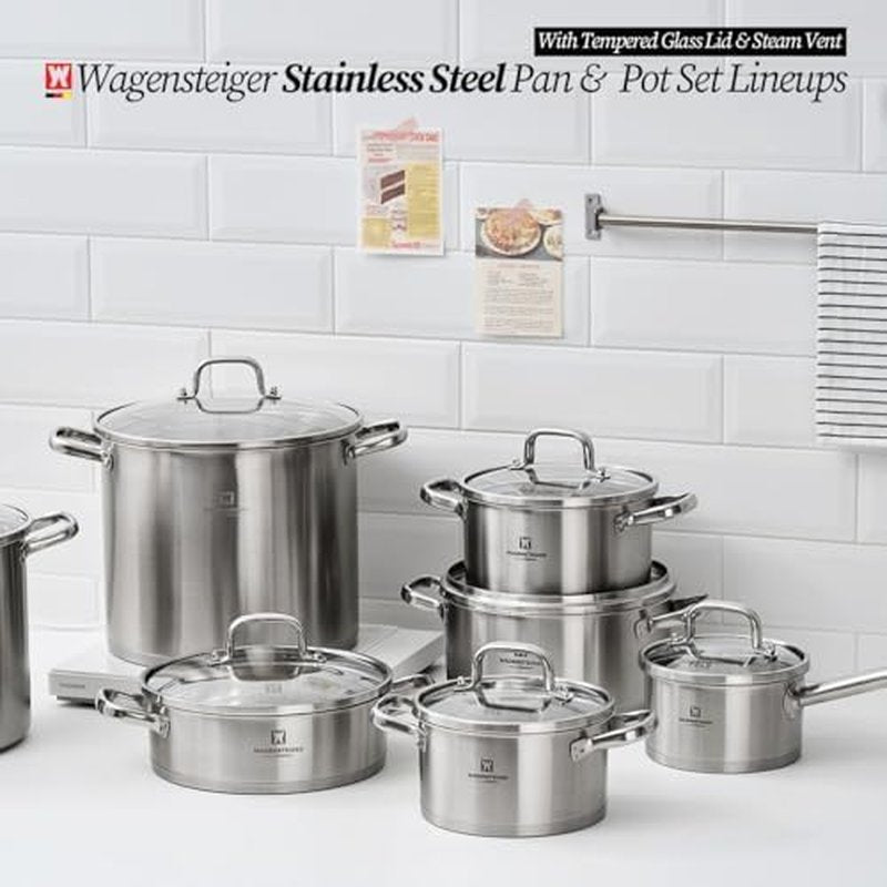WAGENSTEIGER 2.82 Quart Stainless Steel Stock Pot, 3-Ply Construction with Aluminum Core, Tempered Glass Lid, Compatible with All Cooktops BPA free(7.68" Diameter)