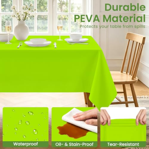 Lime Green Disposable Plastic Tablecloth 54 x 108 Inch - 2 Pack, Waterproof & Stain-Resistant