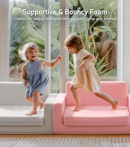3-in-1 Convertible Kids Sofa, Extra Wide Fold-Out Children's Couch, Gray