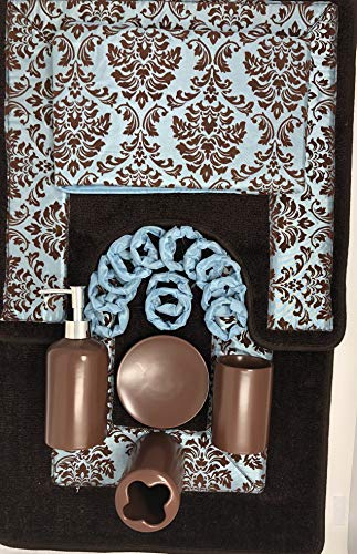19-Piece Flocking Bathroom Accessory Set with Shower Curtain & Rugs
