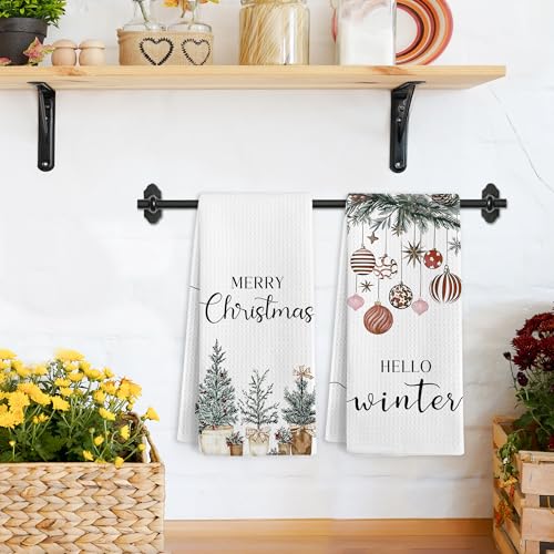 Gnmduw Hello Winter Christmas Kitchen & Hand Towels Set of 2, 16x24 Inches