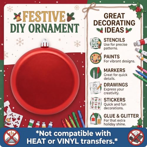Red Flat DIY Christmas Ornaments 12pk - Holiday Craft Decoration Set