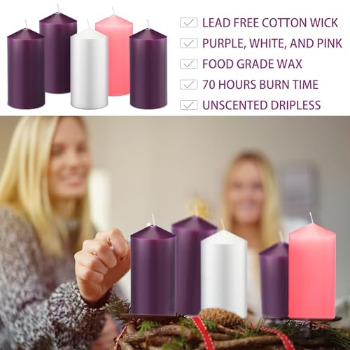 MTLEE 5 Pack Christmas Advent Pillar Candles - Church & Holiday Decor, 3x6 Inch, Gift Set
