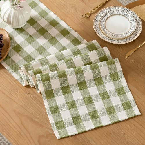 POSEAT Summer Green Gingham Table Runner 108" x 13" (Green) Cotton Blend