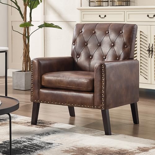 Mid-Century Modern Faux Leather Accent Chairs, Set of 2