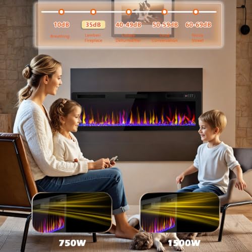 72-Inch Ultra-Thin Electric Fireplace Recessed Wall Mounted Linear Heater