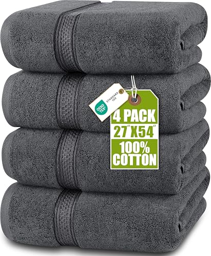 Utopia Towels 4-Pack Premium Bath Towels, 27x54 Inch Grey Cotton