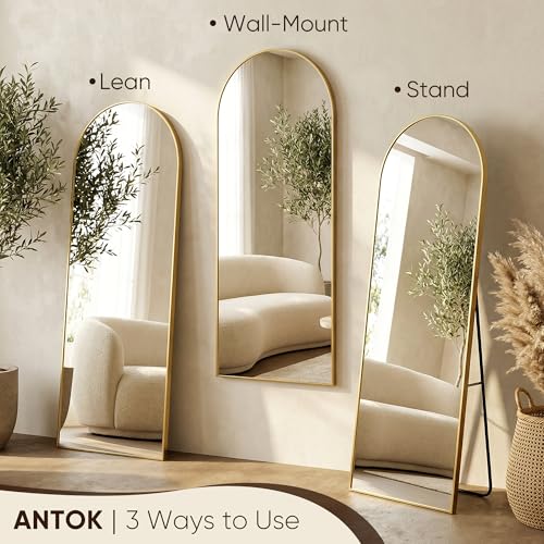 Arched Full Length Floor Mirror (58" x 19") - Gold Aluminum Frame