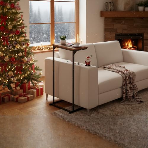 C-Shaped End Table, 28.7-Inch Tall Slim Sofa Side Table for Small Spaces