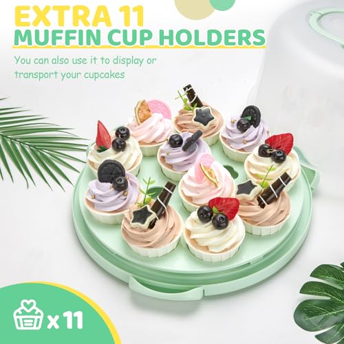 Cake Carrier with Lid and Handle, Ohuhu BPA-Free Cake Containers Cake Holder for 10 inch Cake with 2 Handles Cupcake Carrier - Plastic Cover Two Sided Base for Transport Pie Nuts Fruit Christmas Gifts