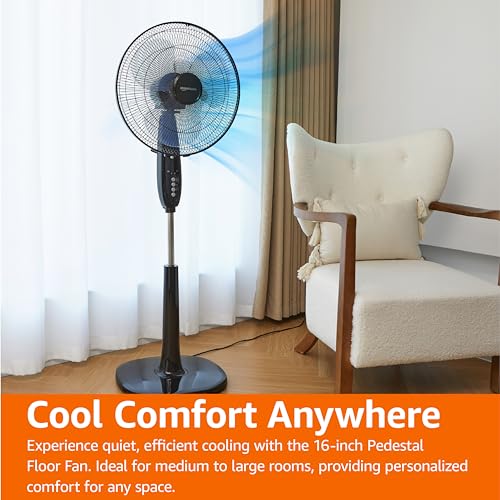 Amazon Basics 16-Inch Pedestal Fan with Remote and Adjustable Height