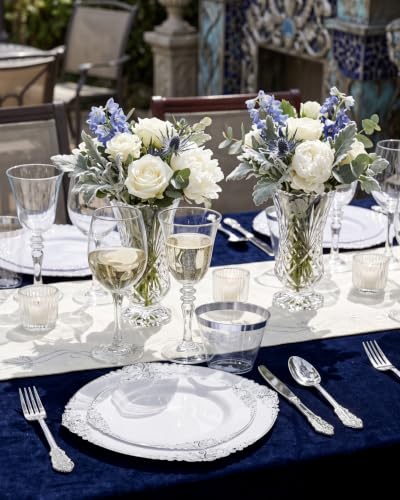 Hioasis 100 Pack White Silver Disposable Plastic Plates 10.25 Inch - Elegant Dinnerware for Parties & Events