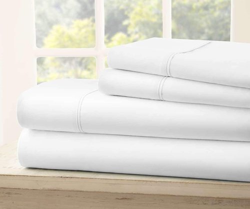 Elegant Decor 4-Piece Queen Bed Sheet Set - Luxury 300 GSM Microfiber | Deep Pockets, Wrinkle Resistant, White