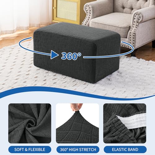 Waterproof Stretch Ottoman Cover - Washable Dark Gray Slipcover