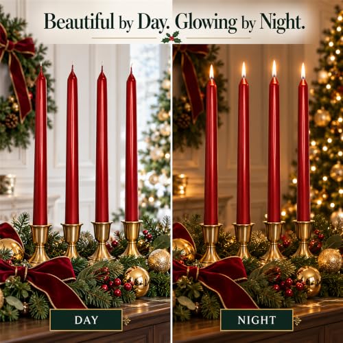 Red Metallic Taper Candle 10 Inch Unscented – Set of 4 by XINAOBAOLUO, Gold/Red