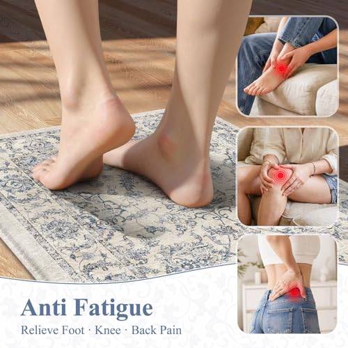 2-Piece Anti-Fatigue Kitchen Mat Set, Cushioned Waterproof Floral Floor Rugs