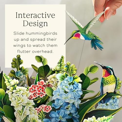 Hummingbird Oasis Pop Up Card - Classic 12 Inch Flower Bouquet Greeting Card