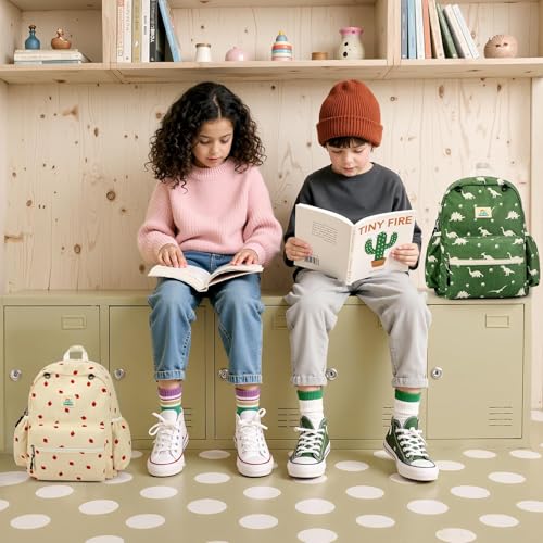 STEAMEDBUN Corduroy Kids Backpack for Boys and Girls 5-8 Dinosaur 15 Inch
