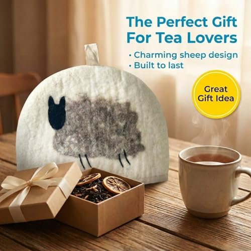 Sheep Wool Teapot Cozy Cover – Large Handmade Dome-Shaped Tea Kettle Cover, Insulates Hot Drinks Up to 2 Hours, Gift Idea