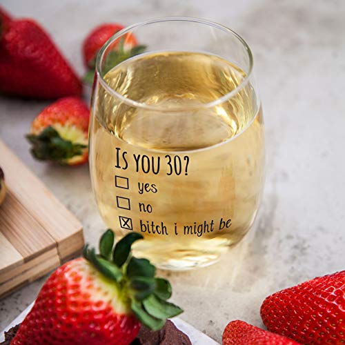 Gelid 30th Birthday Wine Glass - Funny Is You 30 Gift for Men Women, 15 oz