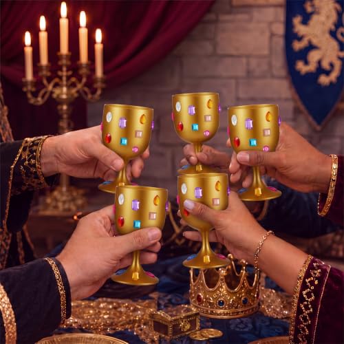 15 Pcs Medieval Gold Goblets with Gem Stickers - DIY Plastic Chalice Set