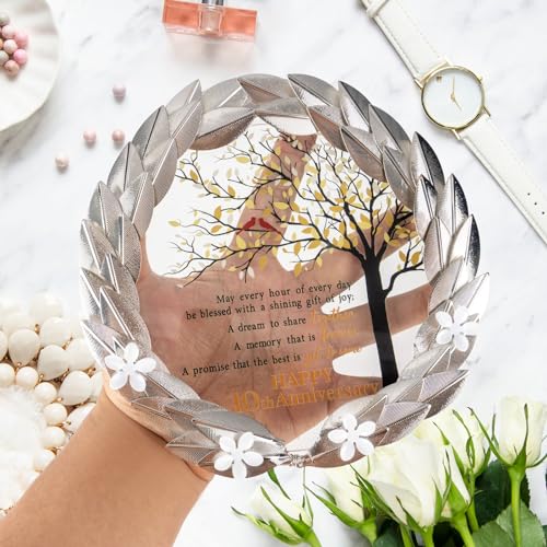 10th Anniversary Wedding Gift Crystal Plaque with Golden Metal Wreath