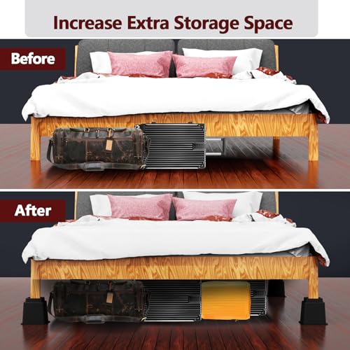 Heavy Duty Adjustable Bed Risers - Set of 4 Furniture Lifts (3, 5, 8 Inches)
