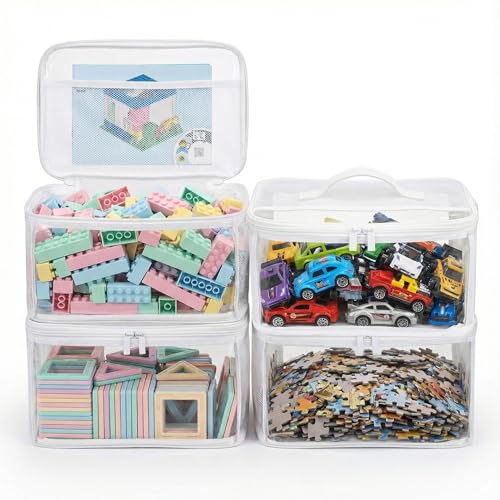 4-Pack Clear Toy Storage Bags with Handles and Reinforced Base