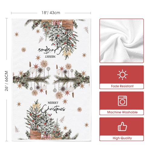 Pink Christmas Kitchen Towels Set of 4 18x26 Inches - Artoid Mode Holiday Dish Cloths