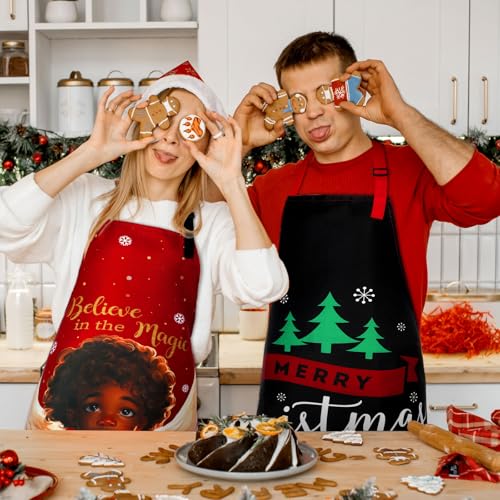 Geyoga 12 Pcs Christmas Aprons Waterproof Adjustable Kitchen Aprons - Modern