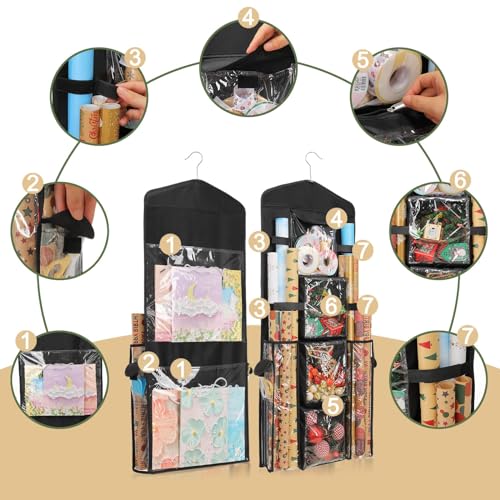 Hanging Gift Wrap Organizer Double-Sided Wrapping Paper Storage
