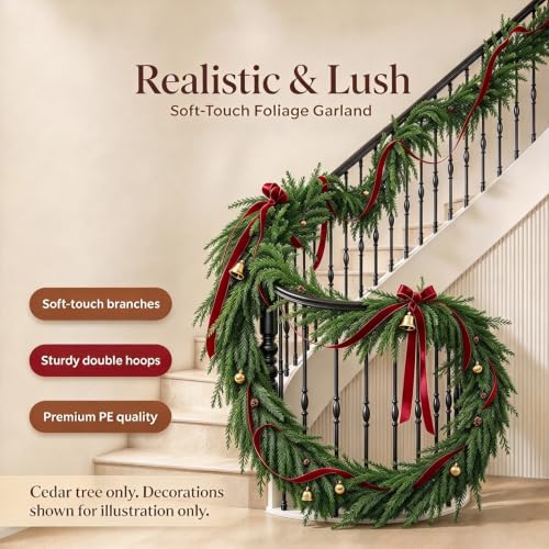 6ft Artificial Cedar Garland - Faux Evergreen Holiday Decor for Indoor & Outdoor